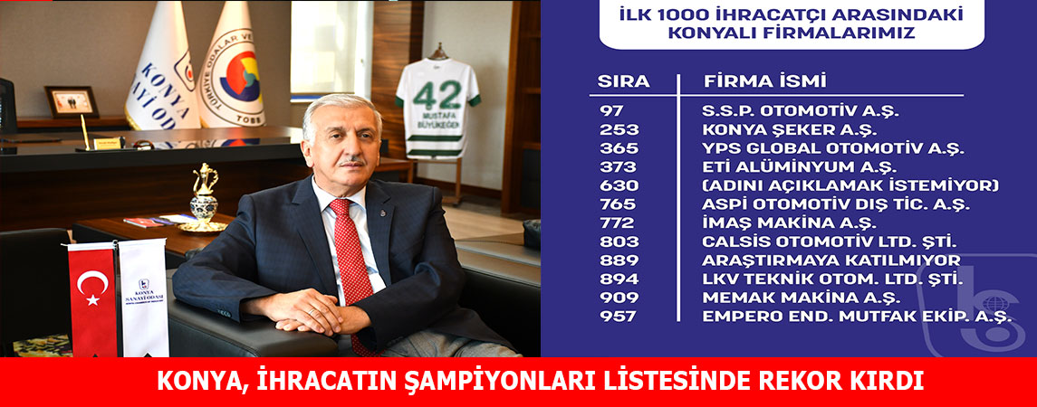 KONYA, İHRACATIN ŞAMPİYONLARI LİSTESİNDE REKOR KIRDI